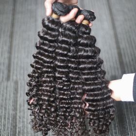 Human Hair Bundles Deep Wave Extensions, Natural Color (Option: 12 inch)