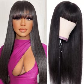 Machine Made Human Hair Wig With Bangs, Straight Natural Color Wig, 150 Density (Option: 10 inch)