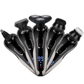 1Pack 5 In 1 Electric Razor Shaver Rechargeable Cordless Head Beard Trimmer Shaver Kit IPX6 Waterproof Dry Wet Grooming Kit (Option: Black)