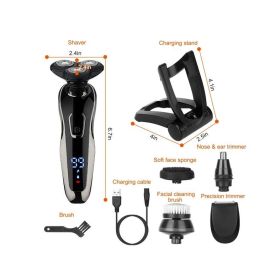5 In 1 Electric Razor Shaver Rechargeable Cordless Head Beard Trimmer Shaver Kit IPX6 Waterproof Dry Wet Grooming Kit (Option: Black)
