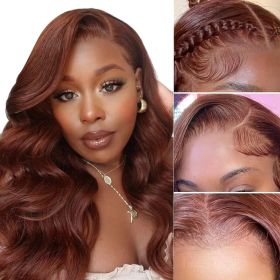 4x4 Lace Closure Human Hair Wig, Reddish Brown Body Wave Wig, 150 Density (Option: 14 inch)