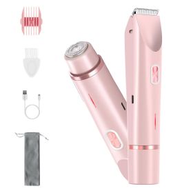 1Pc 2 In 1 Bikini Trimmer For Women Dual Head Cordless Body Shaver IPX7 Waterproof Rechargeable Pubic Hair Razor Wet And Dry Use For Bikini Under (Option: Pink)