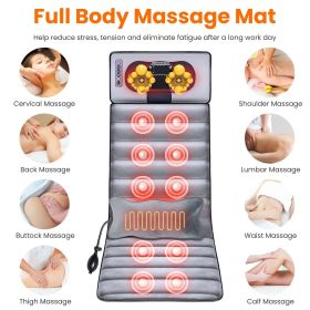 Full Body Electric Massage Mat with Heat Vibration Massage Pad Cushion Back Massage Mattress Chair Pad with Neck Massage Pillow with 10 Vibration (Color: Grey)
