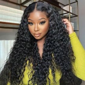 13x5 Lace Front,Water Wave,Middle Part,Natural Color,Human Hair Wig (Option: 12 inch)