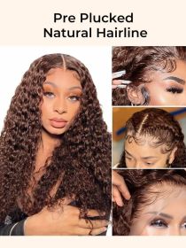 Chocolate Brown 4x4 Lace Closure Human Hair Wig, Water Wave Wig Color 4, 150 Density (Option: 8 inch)